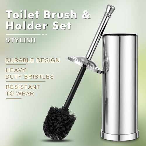 Chrome Toilet Brush and Holder,Toilet Bowl Brush with Long Handle for Bathroom,Toilet Cleaner Brush-Space,Saving,Covered Brush,Durable, Deep,Cleaning,Splash Resistant (Chrome) - color: Chrome