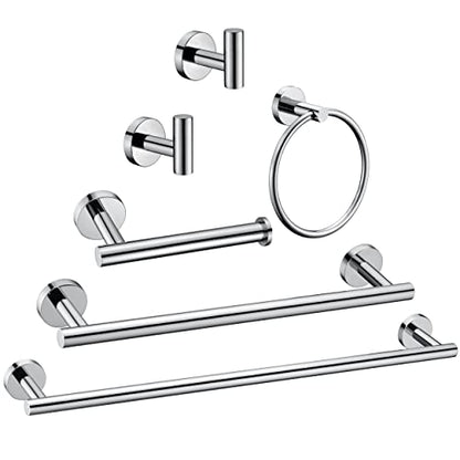 6 Pieces Polished Chrome Bathroom Hardware Accessories Set Hand Towel Ring 16&23.6 inch Round Towel Bar Toilet Paper Holder Towel Hooks 2 Pieces SUS 304 Stainless Steel,Heavy Duty,Wall Mounted - color: Polished Chrome, size: 6 piece 24"