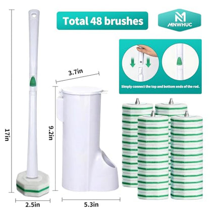 Disposable Toilet Brush, Toilet Bowl Cleaning System with 48 Count Wand Refill, Clean Brush Starter Kit with 1 Toilet Wand, 1 Storage Caddy and 1 wall Sticker (White) - style: Green-Toilet brush+48 refills