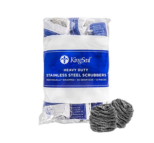 24 Count | KingSeal Stainless Steel Scrubbers, Scrub Pads, Heavy Duty, 50 gram Weight, Individually Wrapped - 2 Packs of 12 Scrubbers - size: 2 Pack of 12 each per Pack