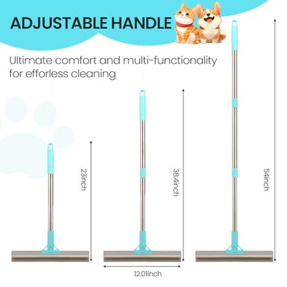 Carpet Rake for Pet Hair Removal, 2 in 1 TPU and Copper Rake Teeth, Adjustable Long Handle, Double-Sided Reusable Dog Cat Fur Remover with Hair Removal Glove, Pet Fur Rake for Rugs, Mats