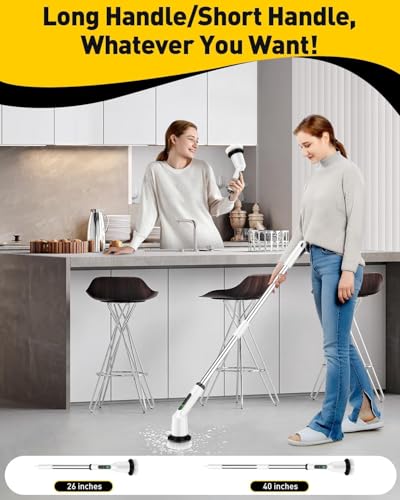 Electric Spin Scrubber,Cordless Shower Cleaning Brush IPX7 Waterproof with 3 Replaceable Brush Heads, Adjustable Extension Handle and Power Dual Speed,Power Scrubber for Bathroom Tub Tile Floor Car 5