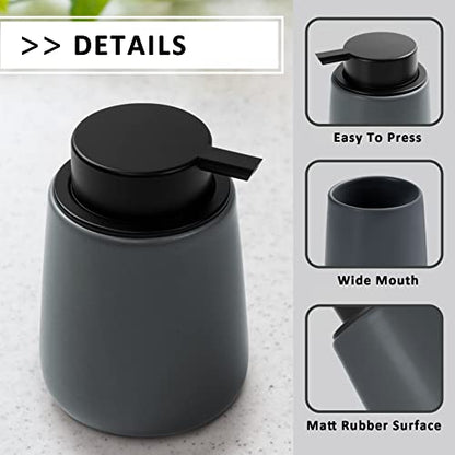 Soap Foaming Dispenser Ceramic with Easy-to-Press Pump Hand Foam Dispenser for Shampoo Bathroom Kitchen 12 oz - color: Foam-grey