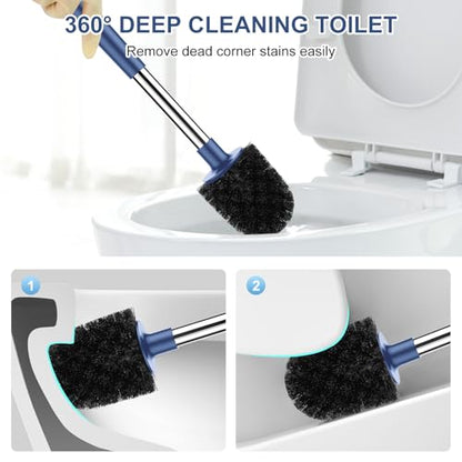 SetSail Toilet Brush and Holder, Self Closing Lid Toilet Bowl Brushes Holder and Extra Long Handle Ventilated Toilet Brush Set for Bathroom Cleaning, Nylon Bristles, 2 Packs-Dark & Blue - color: Dark Blue, size: 2 packs