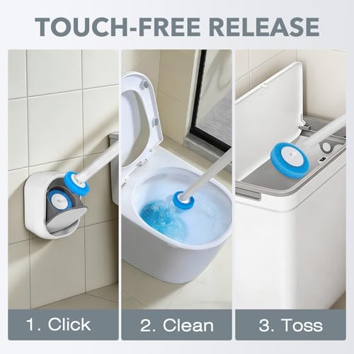 2-Pack Disposable Toilet Brush & Wand Kit, Wall-Mounted Auto-Closing Caddies with 60 Refills, Deep Cleaning System with Pre-Loaded Scrubber for Rust & Hard Water - Mess-Free Modern Design