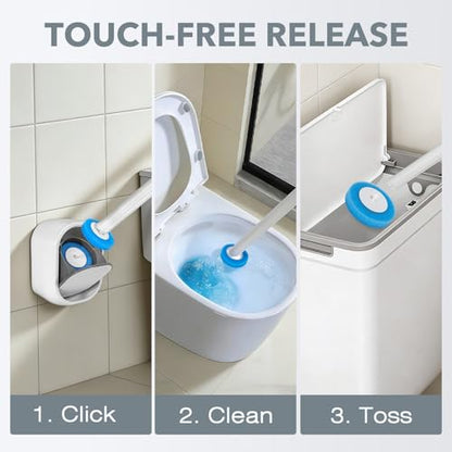 2-Pack Disposable Toilet Brush & Wand Kit, Wall-Mounted Auto-Closing Caddies with 60 Refills, Deep Cleaning System with Pre-Loaded Scrubber for Rust & Hard Water - Mess-Free Modern Design