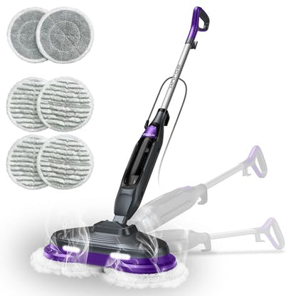 Scrub & Steam Mop with Rotating Mop Pads, 4 Cleaning Modes & LED Headlights, 6 Scrub Pads, Large Tank, Swivel Steering, All-in-One Hard Floor Cleaner