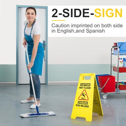 XPCARE Wet Floor Sign，Collapsible Bilingual Caution Wet Floor Sign, Double-Sided A-Frame Safety Caution Signs Commercial, 17.5 Inches, Yellow(2 PACK)