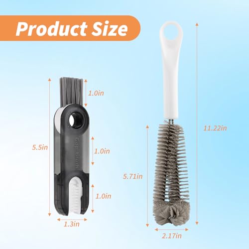 Bottle Brush for Chemex Coffee Maker with Long White Handle and Gray Nylon Bristles, Coffee Maker Bottle Brush for Glass Carafe