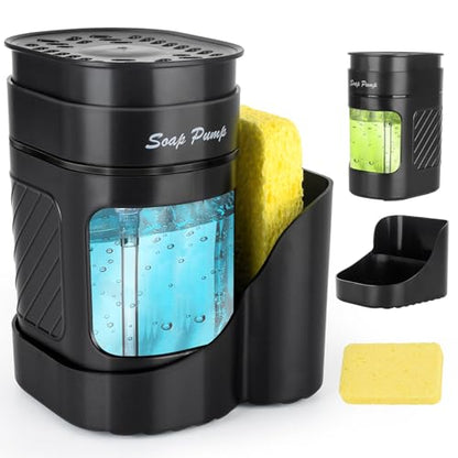 Kitchen Dish Soap Dispenser with Sponge Holder, 3-in-1 Countertop Dishwashing Soap Pump Dispenser Set for Kitchen Sink, Useful Kitchen Gadgets - Black - color: Black
