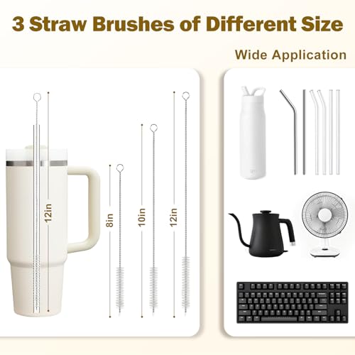 XYFuuee 5 Pack Bottle Brush Set, 5 in 1 Long Handle Water Bottle Cleaning Brush, 3 Straw Brushes for Stanley Yeti Owala, Travel Nipple Detail Cup Cleaner Washer Brush for Wine Lid Gap - color: Orange