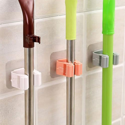 Broom and Mop Holder Clip 4 Pcs Mop Broom Wall Mounted Heavy Duty with Plastic Hooks Hanger No Drilling Mop Gripper for Home Bathroom Kitchen (Gray) - color: Gray