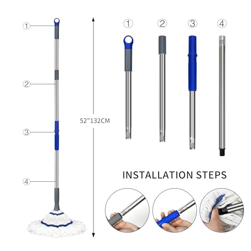 Silkyhose Self-Wringing Twist Mop Cotton Rotating Dry & Wet Mops with 2 Reusable Heads for Floor Cleaning Kitchen Bathroom Hardwood Vinyl Tile Laminate Household Office (White Style 2) - color: White Style 2