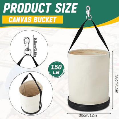 2 Pack Canvas Bucket 15" x 12" Heavy Duty Lineman Tool Bag with Plastic Bottom & Metal Hook Electrician Tool Organizer for Jobsite Use, Load Rated up to 150 Pounds (White) - color: White