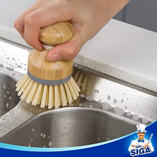 MR.SIGA Bamboo Palm Brush, Scrub Brush for Dishes Pots Pans Kitchen Sink Cleaning, Pack of 2 - color: Natural