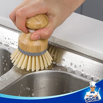 MR.SIGA Bamboo Palm Brush, Scrub Brush for Dishes Pots Pans Kitchen Sink Cleaning, Pack of 2 - color: Natural