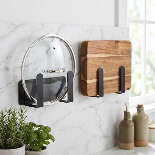 Bathroom Scale Holder Wall Mounted Pot Lid Holder, 304 Stainless Steel Multi-Functional Storage for Cutting Boards, Self-Adhesive & Screw Mounting, Kitchen Bathroom Organizer (Black) - color: Black