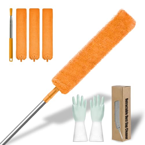 Retractable Dust Gap Cleaner, 53/98IN Retractable Gap Dust Cleaning, Extendable Microfiber Flat Duster with Bendable & Removable Head, Washable for Cleaning Under Furniture (Orange, 1.35m) - color: Orange, size: 1.35m