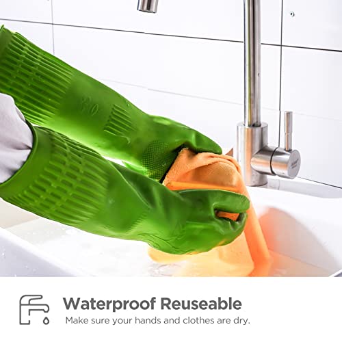 Dishwashing gloves 2 Pairs for kitchen,Rubber cleaning gloves,Long dish gloves reuseable. - color: Green, size: Small (Pack of 2)