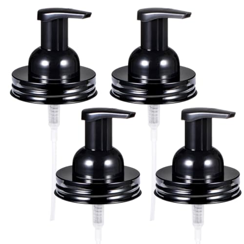 Amolliar Mason Jar Foaming Soap Dispenser Pump Lid, Refillable Plastic Pump, Rustproof Stainless Steel Lid for Regular Mouth Jar, Cute Farmhouse Decor, Hand Soap for Bathroom, Kitchen, Black 4 Pack - color: Black, size: 4 Pack