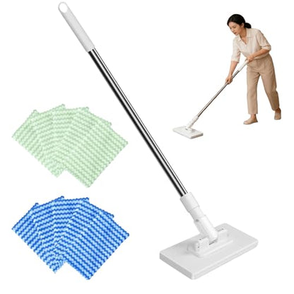 Snap Grip Mini Mop, Zero Touch Cloth Changing Flat Mop with Automatic Hands-Free Clip, Retractable 40 Inch Locking Handle for Gaps & Multi-Surface Cleaning, Wet & Dry, Includes 10 Reusable Cloths