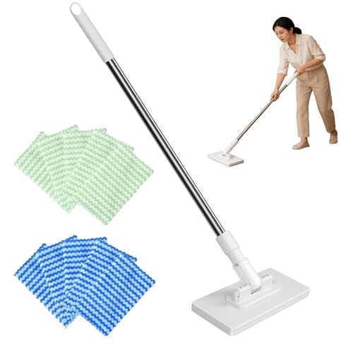 Snap Grip Mini Mop, Zero Touch Cloth Changing Flat Mop with Automatic Hands-Free Clip, Retractable 40 Inch Locking Handle for Gaps & Multi-Surface Cleaning, Wet & Dry, Includes 10 Reusable Cloths