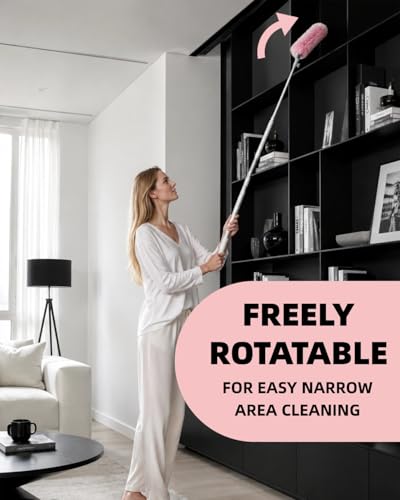 50 PCS Duster Refills with 6 FT Extendable Handle, Heavy Duty Duster Refills Kit Compatible with Swiffer, 360 Disposable Microfiber Duster Pads for Ceiling Fan, Blind & Hard to Reach Areas Cleaning