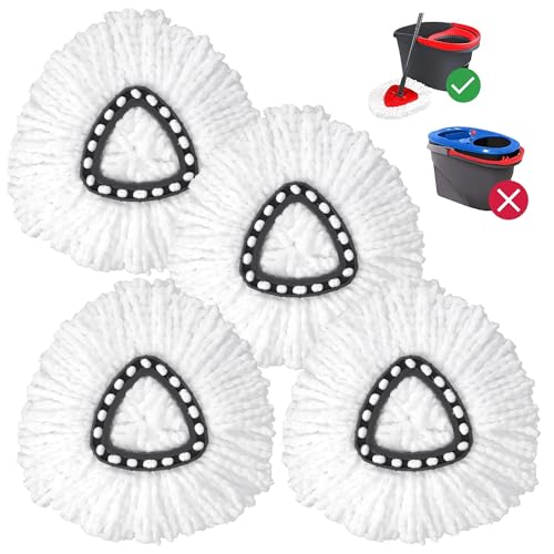Spin Mop Replacement Head,Thick Microfiber Refills for O-Cedar Spin Mop,4-Pack Washable & Reusable for Hardwood/Tile Floors, Exact Fit for 1-Tank System (White) - color: White