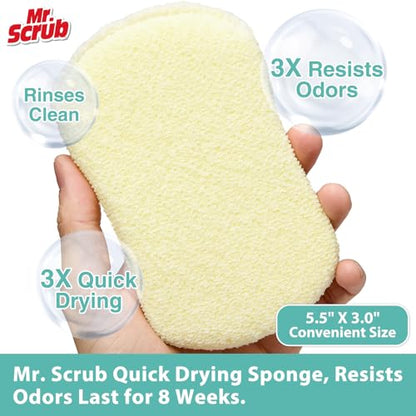 Mr. Scrub Kitchen Sponges, Dish Scrub Sponge 12 Pack Odor-Resistant, Quick-Drying, Non-Scratch for Washing Dishes, Pans, Pots & Nonstick Cookware - size: 12 Pack