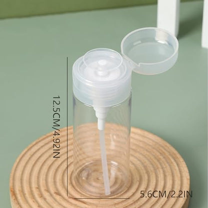 Refillable Press Pump Dispenser Bottle, Clear, Leak-Proof, Portable Reusable Travel Size for Makeup Remover, Toner, Nail Polish Remover,6.08oz(200ml)