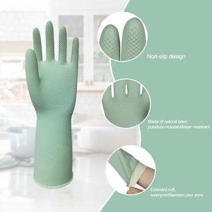 DOSEWART 4 Pairs Rubber Cleaning Gloves, Dishwashing Kitchen Gloves for Washing Dishes Non-Slip Grip Design for Cleaning