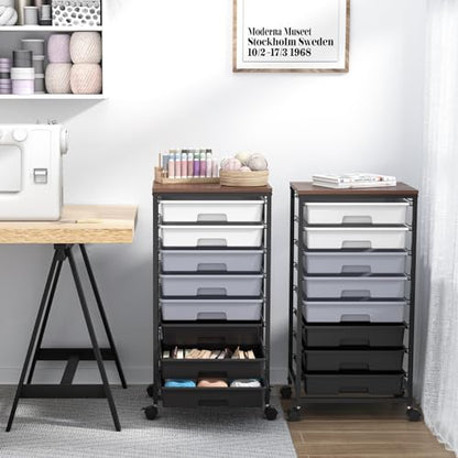 SYKIARIOL Rolling Cart with Drawers,Utility Cart With 8 Drawers and Wooden Tabletop for Living Room,Classroom,Bedroom,Bathroom,Dorm,Office,Dark Grey - color: Grey