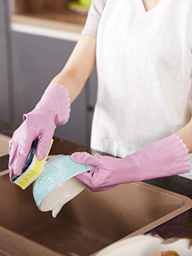 LANON wahoo Skin-Friendly Cleaning Gloves, Dishwashing Kitchen Gloves with Cotton Flocked Liner, Reusable, Non-Slip, Mauve Mist, Medium - color: Mauve Mist, size: Medium (Pack of 1)
