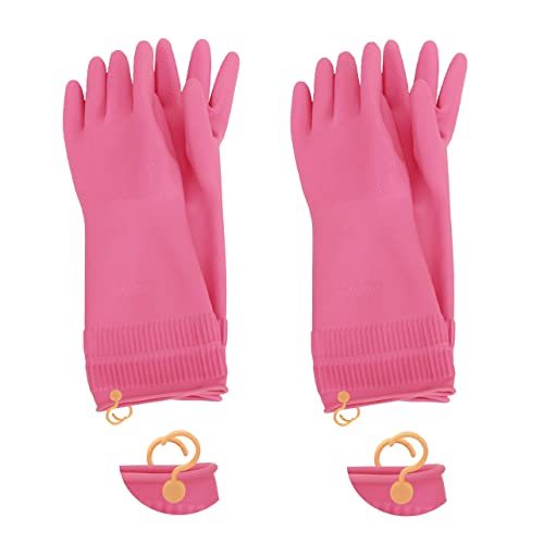 Myungjin 2 Pairs Reusable Waterproof Non-Slip Honeycomb Grip Latex Rubber Gloves with Hang-Dry Hooks/Hanging Loops for Dishwashing Household Cleaning Cooking (Medium) - size: Medium (Classic)