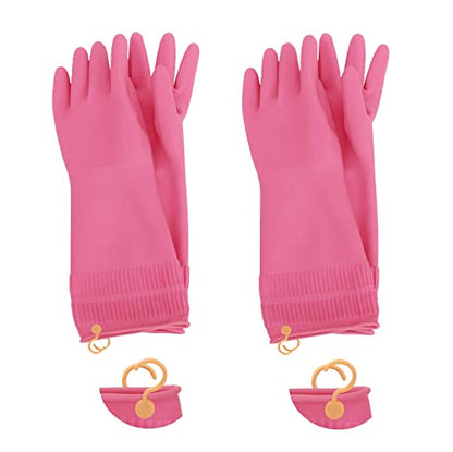 Myungjin 2 Pairs Reusable Waterproof Non-Slip Honeycomb Grip Latex Rubber Gloves with Hang-Dry Hooks/Hanging Loops for Dishwashing Household Cleaning Cooking (Medium) - size: Medium (Classic)