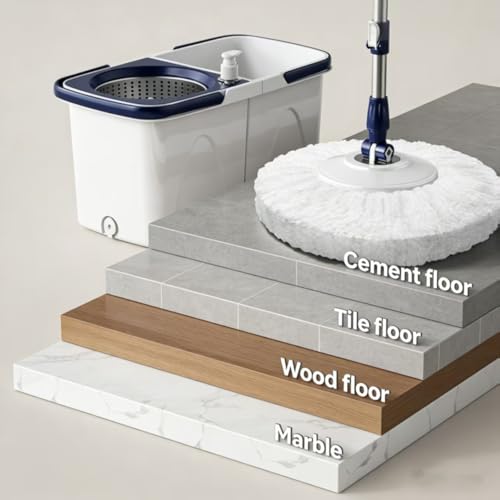 Spin Mop and Bucket Set - 360 Degree Microfiber Mop with Hands Free Wringer System, Multi Surface Floor Cleaning Mop for Hardwood, Tile, and Vinyl Floors - color: White
