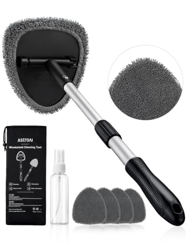 AstroAI 21" Extra-Long Windshield Cleaner Tool, Car Interior Detailing Cleaning Kit with Extendable Handle and 4 Upgraded Reusable Microfiber Pads, Auto Glass Wiper Brush Kit for Cars, Gray - color: Gray, size: 21 in