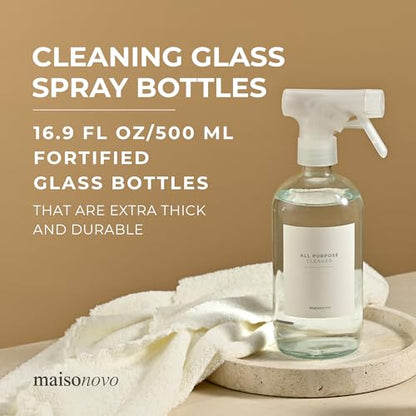 MaisoNovo Glass Spray Bottles 16 Oz Pack of 2 - Clear Spray Bottles for Cleaning Solutions with Fortified Glass & Fine Mist - Ideal for Cleaning, Disinfecting, Home, Office & Commercial Use - 16 Label - color: Clear