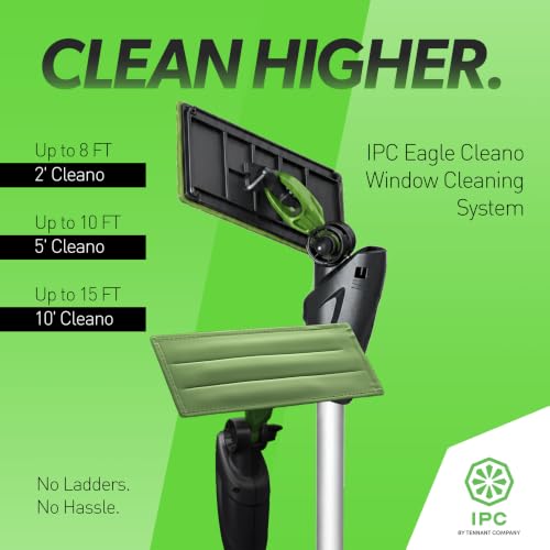 IPC Eagle Cleano 10-Foot Telescopic Window & Surface Cleaning System Integrated Water Misting Globe with Microfiber Cleaning Tool for Glass, Mirrors, Counters & Commercial Facilities - size: 10'