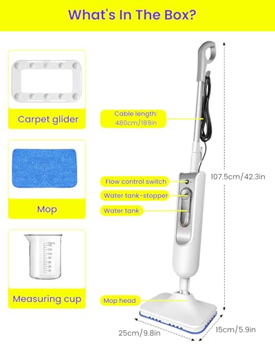 Steam Mop for Floor Cleaning, Effortless Ergonomic Design Floor Steamer for Hardwood and Tile, Adjustable Steam Modes, 1500W High Power, 16.4ft Cord, 400Ml XL Tank, 2 Washable Pad (1) (1)
