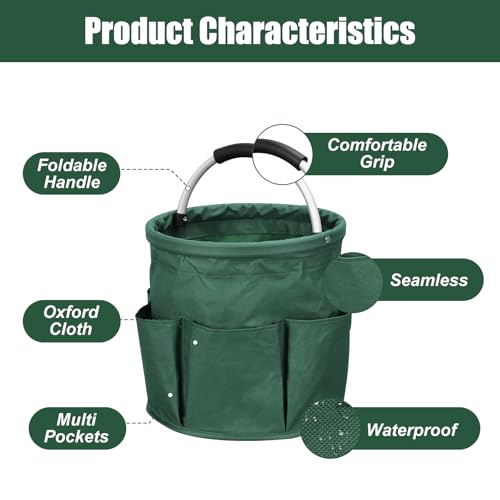 Qivine 17L Cleaning Caddy with Handle, Cleaning Supply Caddy, Foldable Tool Bag Cleaning Products Organizer, Portable Cleaning Bucket Caddy for Cleaning Supplies (Green) - color: Green