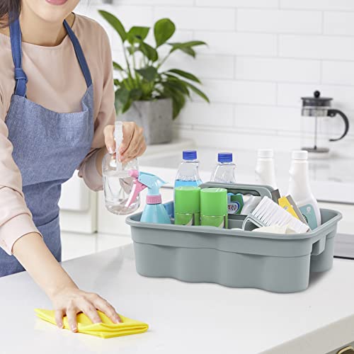 4 Packs Commercial Products Deluxe Carry Caddy, Plastic Cleaning Supplies Caddy with Handle, Gray