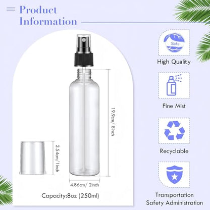 Eccliy 64 Pcs 8 oz Spray Bottles Fine Mist Cleaning Bottles Clear Empty Plastic Travel Sprayer Refillable Sprayer with Cap for Cleaning Solutions Oils Travel Perfumes(Black) - color: Black
