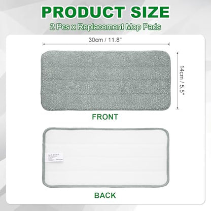 uxcell 2Pcs Microfiber Mop Pads, 11.8x5.5 Reusable Replacement Flat Mop Pad Refills with Hook-and-Loop for Home Office Restaurant Surface/Hardwood Floor Cleaning, Grey - color: Gray