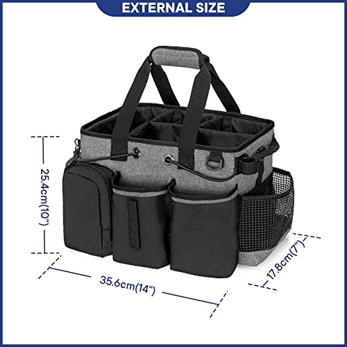 LoDrid Large Professional Cleaning Caddy with Detachable Divider, Supply Organizer with Handle and Shoulder Strap, Cleaning Bags for Housekeepers & Cleaners, Black - color: Black