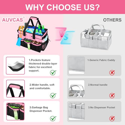 Large Cleaning Caddy Bag – Cleaning Supply Organizer Bag with Handle & Adjustable Shoulder Strap for Housekeepers, Professional Home, Apartment & Office Cleaning, Soft Portable Tote (Pink)