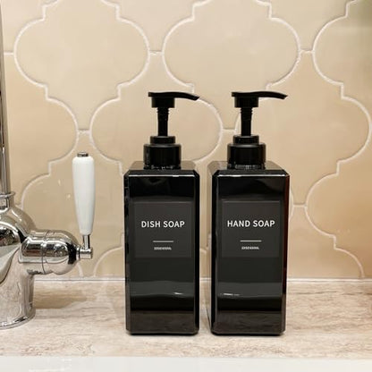 Black Soap Dispenser with Waterproof Labels, Thickened Plastic Hand Soap Dispenser for Bathroom, Kitchen Dish Washing Liquid Bottles, Shampoo and Conditioner Bottles with Funnel (22oz 2Pack Black) - color: 22oz 2 Pack Black