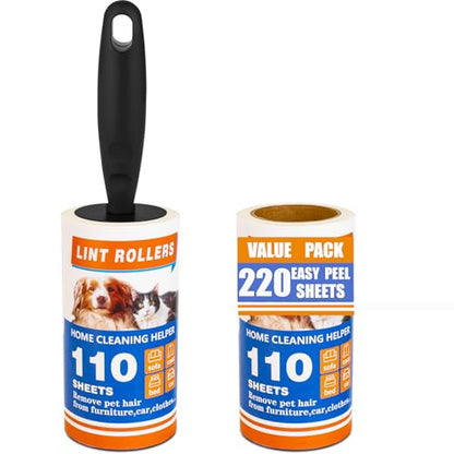 Lint Roller 220 Sheets with 1 Handle, Pet Hair Remover for Laundry, Extra Sticky Lint Rollers for Pet Hair on Clothes, Furniture & Car - Dog & Cat Hair Removal Tool - size: 220 Sheets with 1 Handle