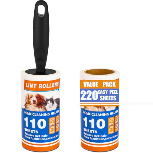 Lint Roller 220 Sheets with 1 Handle, Pet Hair Remover for Laundry, Extra Sticky Lint Rollers for Pet Hair on Clothes, Furniture & Car - Dog & Cat Hair Removal Tool - size: 220 Sheets with 1 Handle