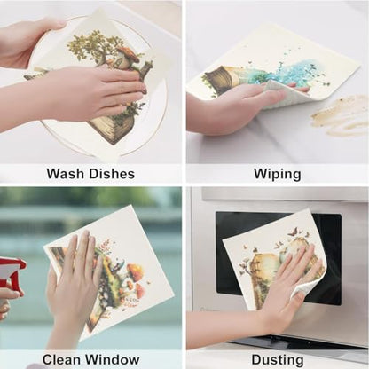 6 - Pack Swedish Kitchen Dish Cloths - Reusable Paper Towels for Counters & Dishes - Eco Friendly Cellulose Sponge Cloth (Mushroom) - color: E-mushroom